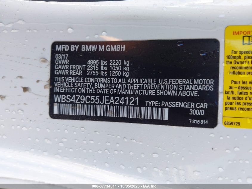 2018 BMW M4 VIN: WBS4Z9C55JEA24121 Lot: 37734011