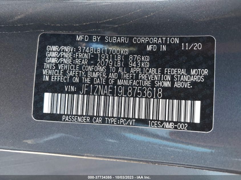 2020 Toyota 86 Gt/Hakone Edition VIN: JF1ZNAE19L8753618 Lot: 37734385