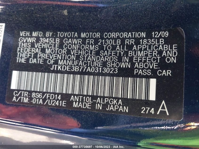 JTKDE3B77A0313023 2010 Scion Tc