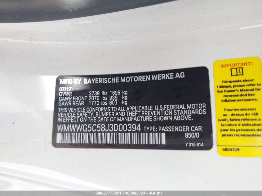 2018 Mini Convertible Cooper VIN: WMWWG5C58J3D00394 Lot: 37735921