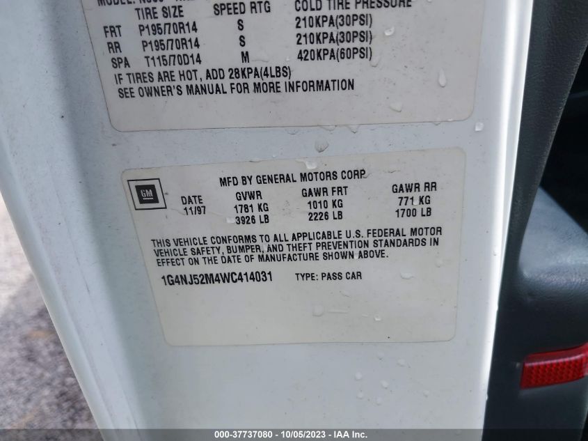 1998 Buick Skylark Custom VIN: 1G4NJ52M4WC414031 Lot: 37737080