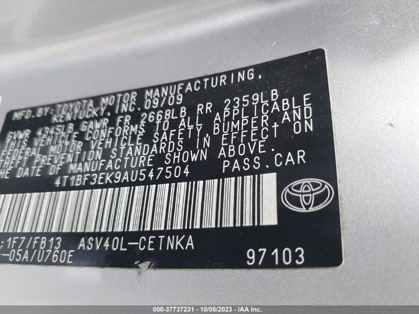 4T1BF3EK9AU547504 2010 Toyota Camry Le