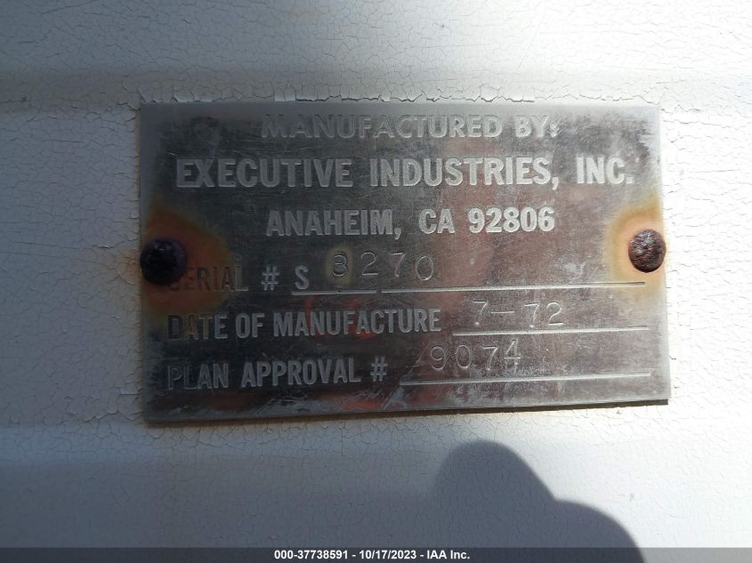 1972 Executive Industries Motorhome VIN: 72S8270 Lot: 37738591