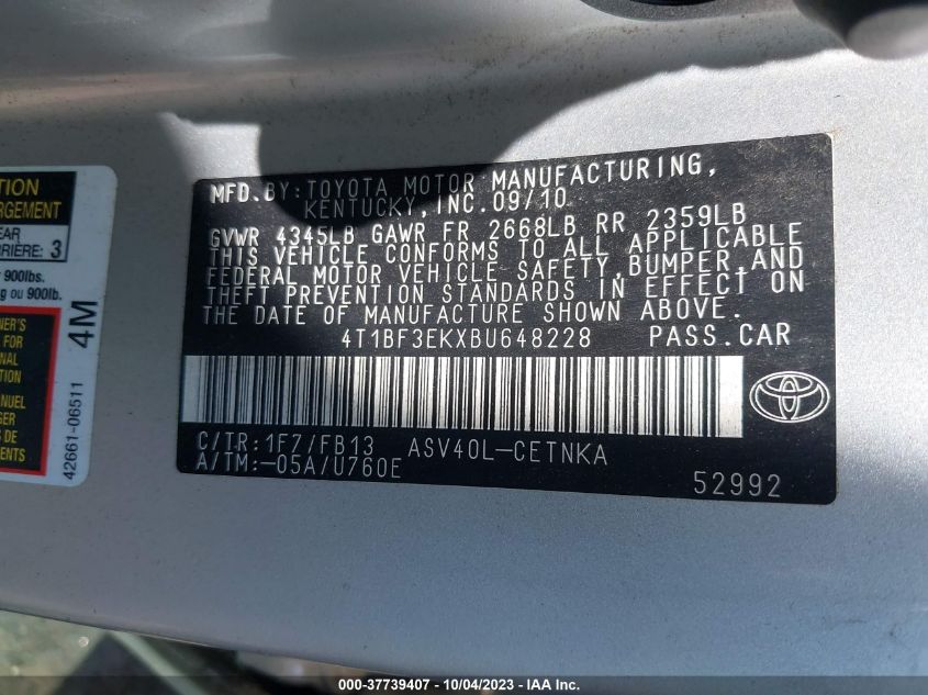 4T1BF3EKXBU648228 2011 Toyota Camry Le