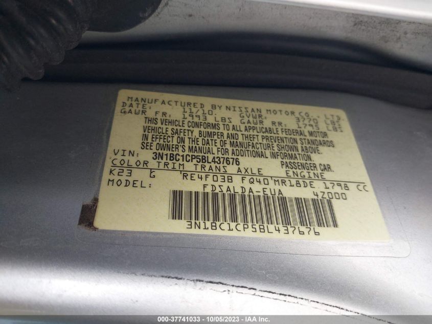 3N1BC1CP5BL437676 2011 Nissan Versa 1.8 S