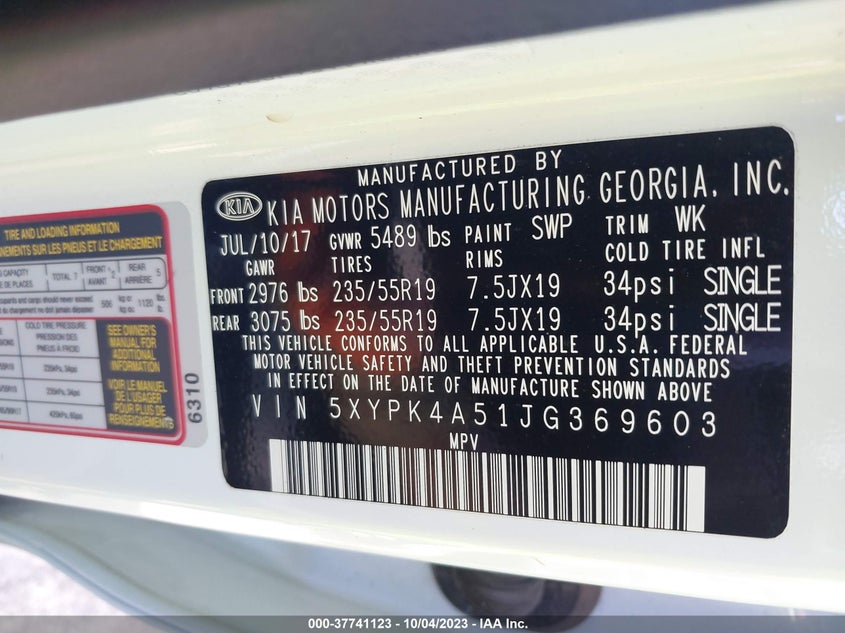 5XYPK4A51JG369603 2018 KIA SORENTO photo no. 9