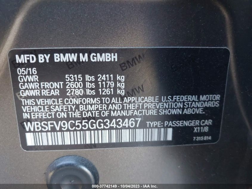 WBSFV9C55GG343467 2016 BMW M5