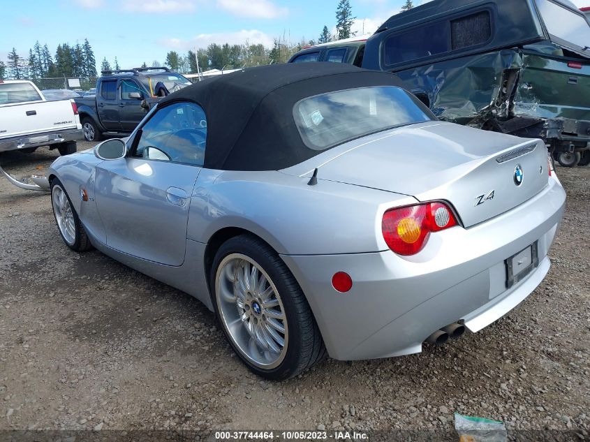 2003 BMW Z4 2.5I VIN: 4USBT334X3LR63842 Lot: 37744464