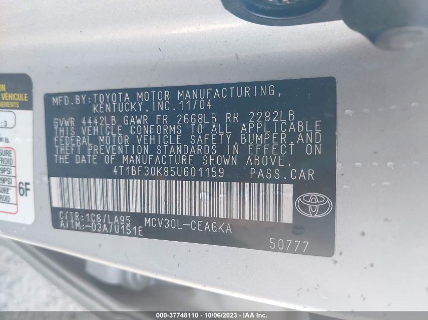 4T1BF30K85U601159 2005 Toyota Camry Le/Xle