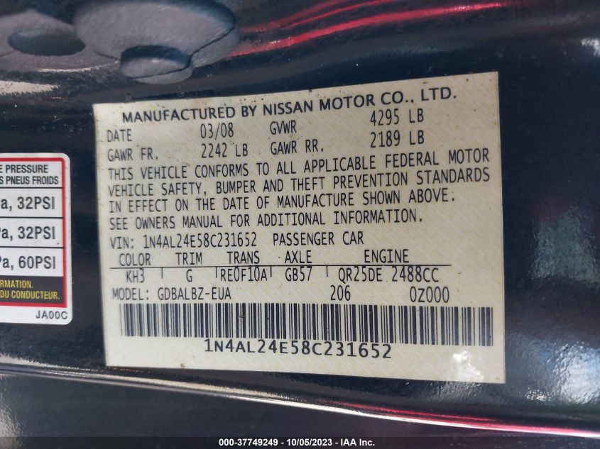 1N4AL24E58C231652 2008 Nissan Altima 2.5 S