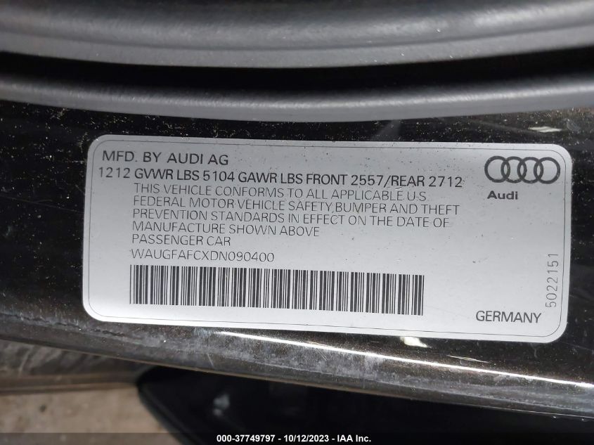 2013 Audi A6 2.0T Premium VIN: WAUGFAFCXDN090400 Lot: 37749797