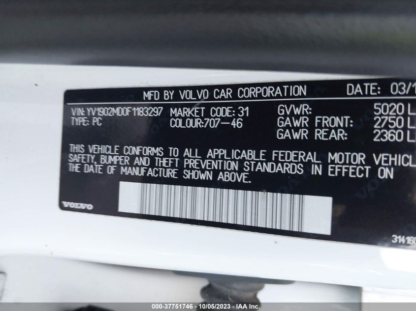 2015 Volvo S80 T6 Platinum VIN: YV1902MD0F1183297 Lot: 37751746