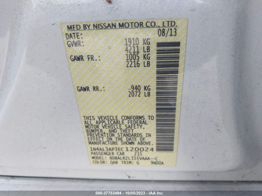 1N4AL3AP3EC120024 2014 Nissan Altima 2.5 S