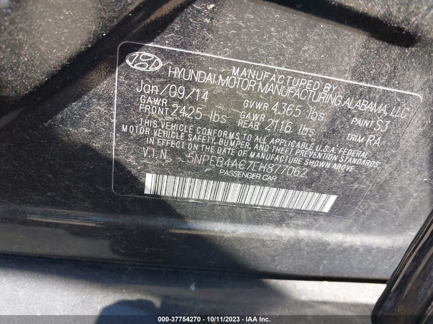 5NPEB4AC7EH877062 2014 Hyundai Sonata Gls