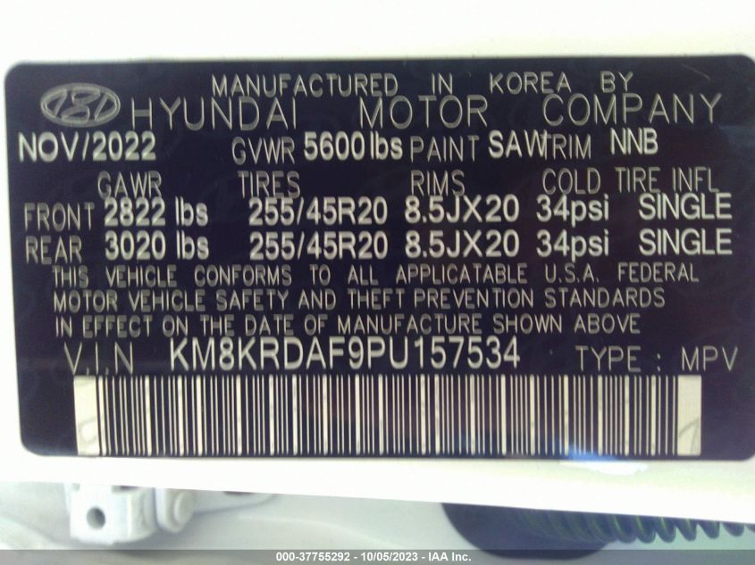 2023 Hyundai Ioniq 5 Limited VIN: KM8KRDAF9PU157534 Lot: 37755292