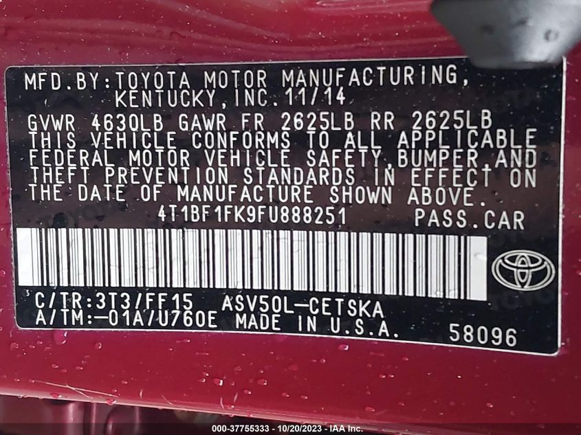 4T1BF1FK9FU888251 2015 Toyota Camry Se