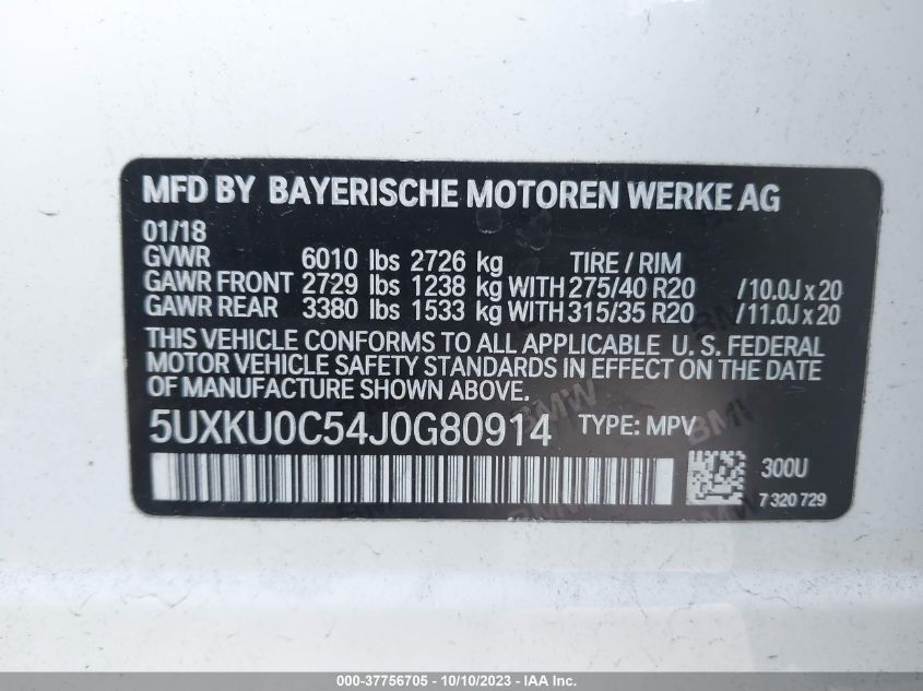 VIN 5UXKU0C54J0G80914 2018 BMW X6, Sdrive35I no.9