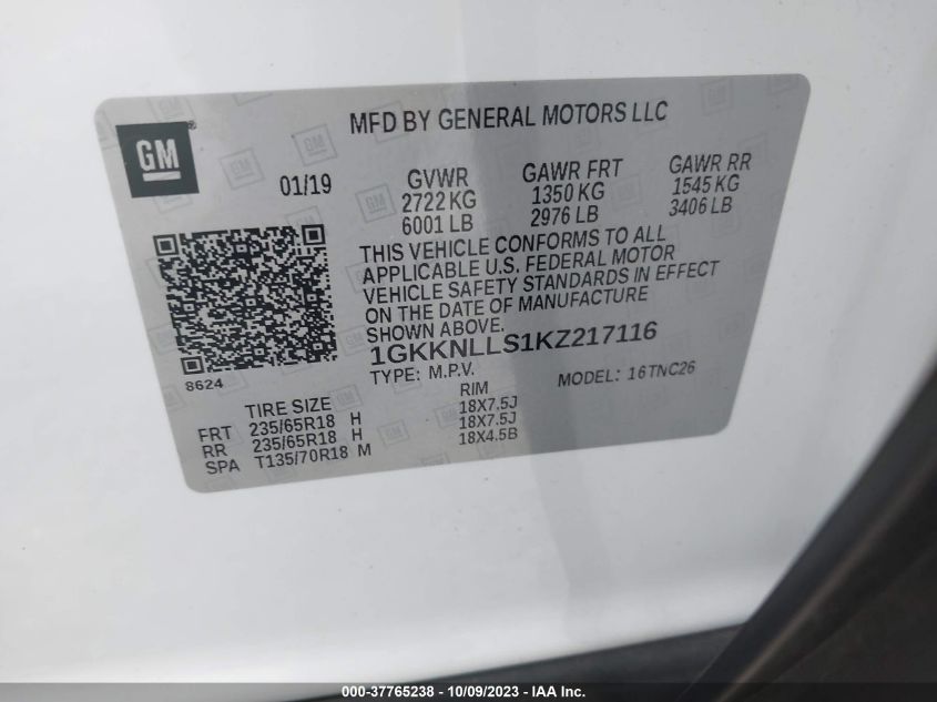 1GKKNLLS1KZ217116 2019 GMC Acadia Sle-2