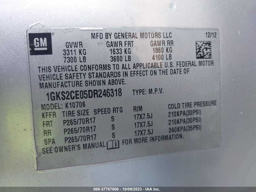 1GKS2CE05DR246318 2013 GMC Yukon Slt