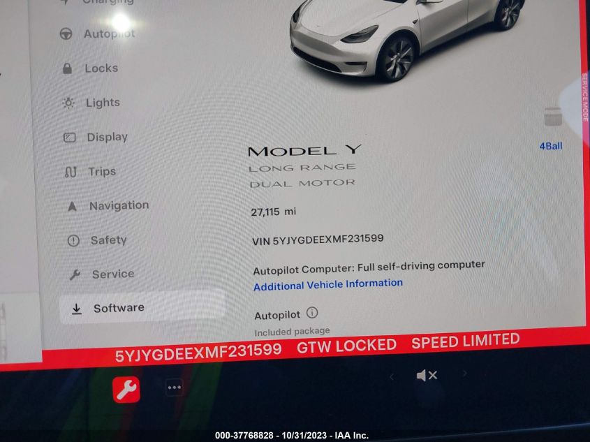 2021 Tesla Model Y Long Range VIN: 5YJYGDEEXMF231599 Lot: 37768828