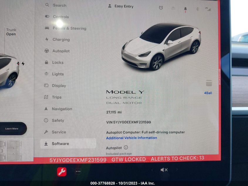 2021 Tesla Model Y Long Range VIN: 5YJYGDEEXMF231599 Lot: 37768828