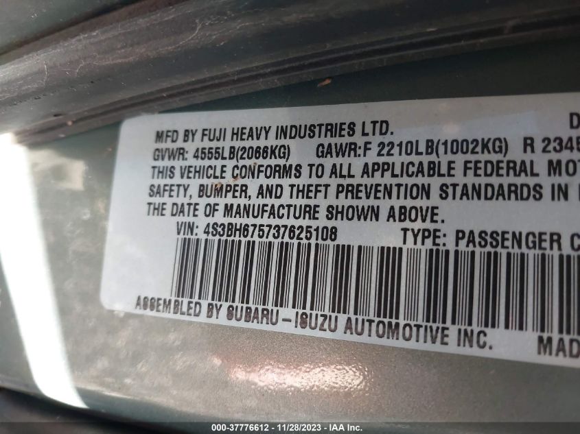 4S3BH675737625108 2003 Subaru Legacy