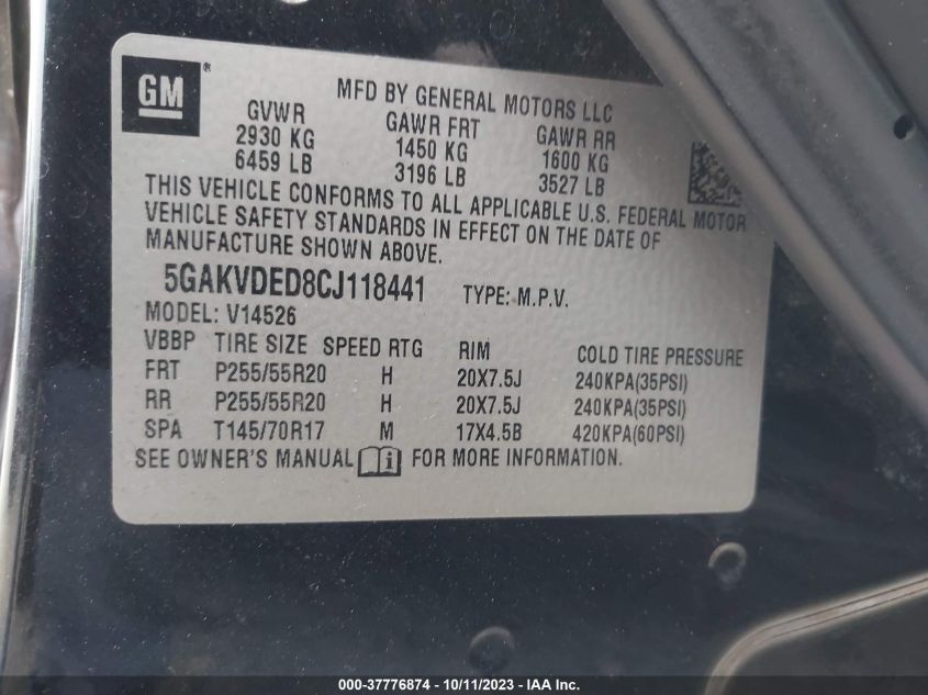 5GAKVDED8CJ118441 2012 Buick Enclave Premium