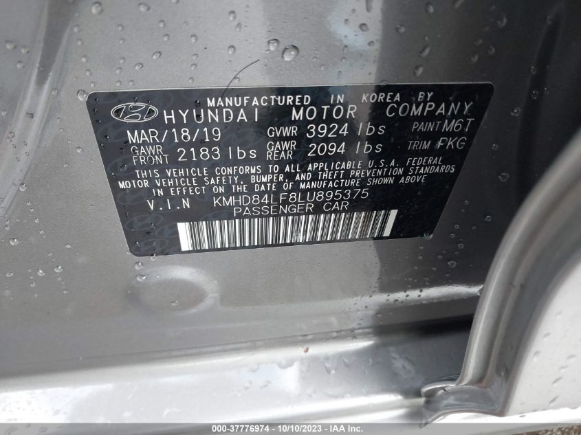 KMHD84LF8LU895375 2020 Hyundai Elantra Sel