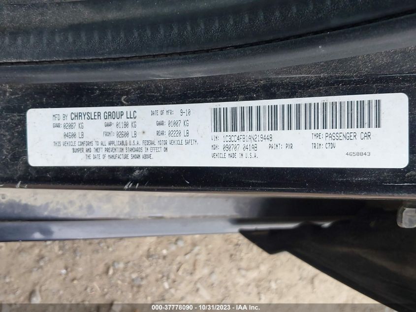 2010 Chrysler Sebring Touring VIN: 1C3CC4FB1AN219448 Lot: 37778090