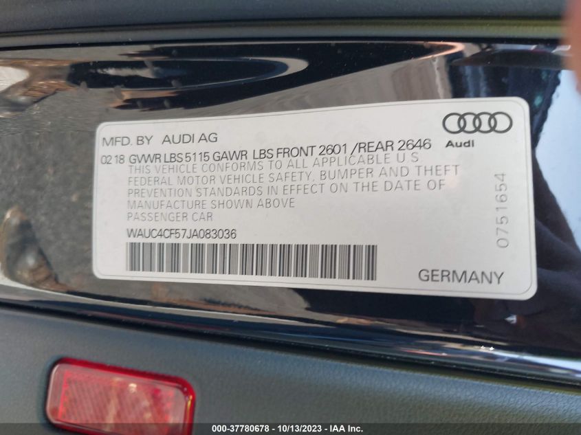 WAUC4CF57JA083036 2018 Audi S5 Sportback Prestige