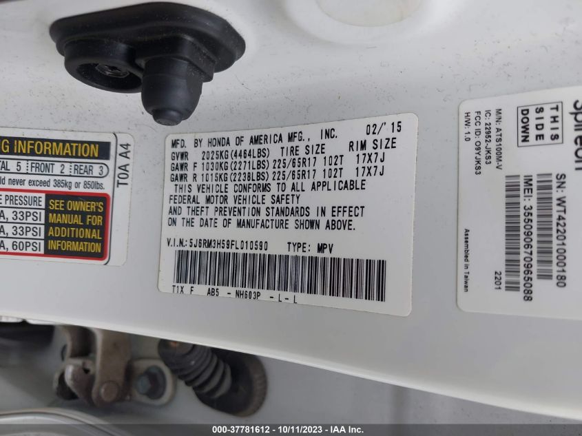 5J6RM3H59FL010590 2015 Honda Cr-V Ex