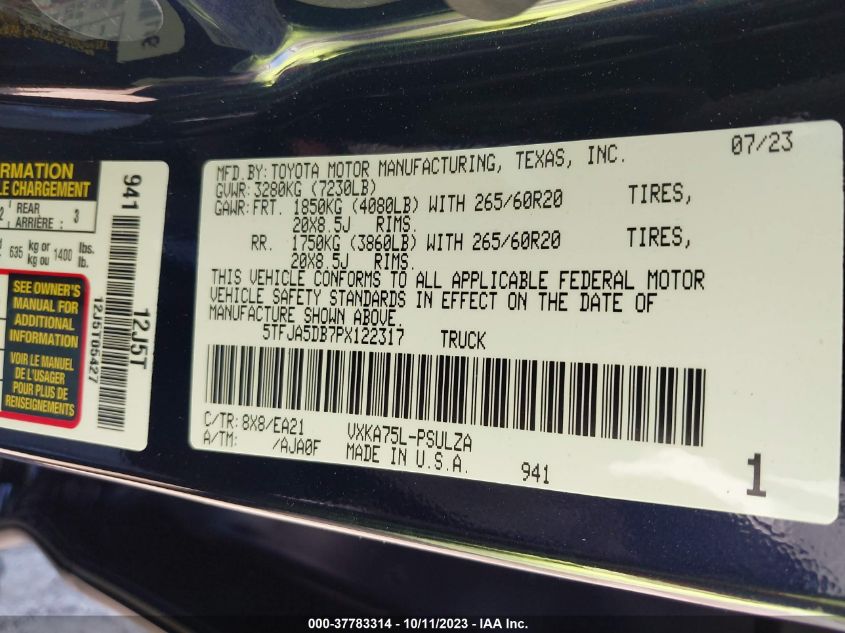 5TFJA5DB7PX122317 2023 Toyota Tundra Limited