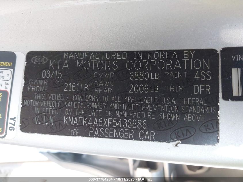 2015 Kia Forte Lx VIN: KNAFK4A6XF5433686 Lot: 37784264