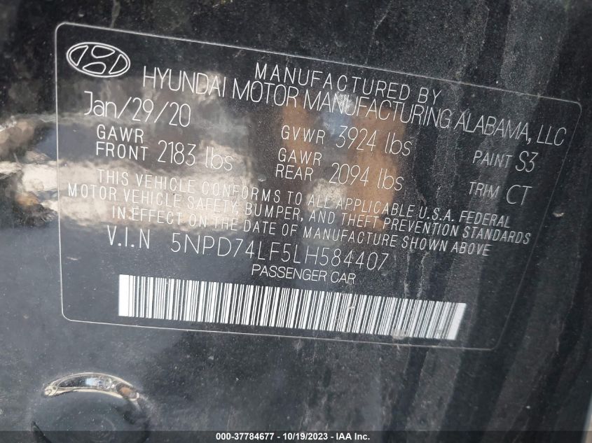 5NPD74LF5LH584407 2020 Hyundai Elantra Se