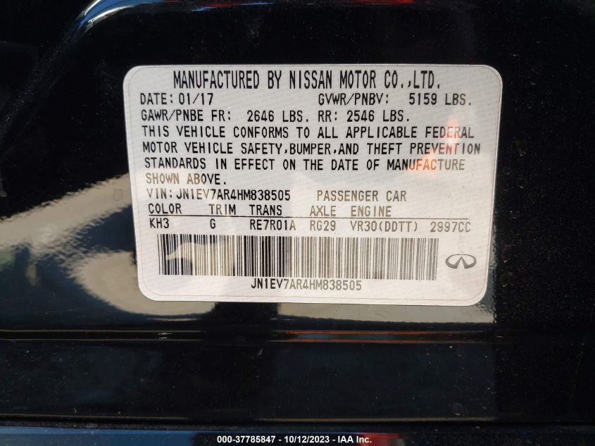 2017 Infiniti Q50 3.0T Signature Edition VIN: JN1EV7AR4HM838505 Lot: 37785847