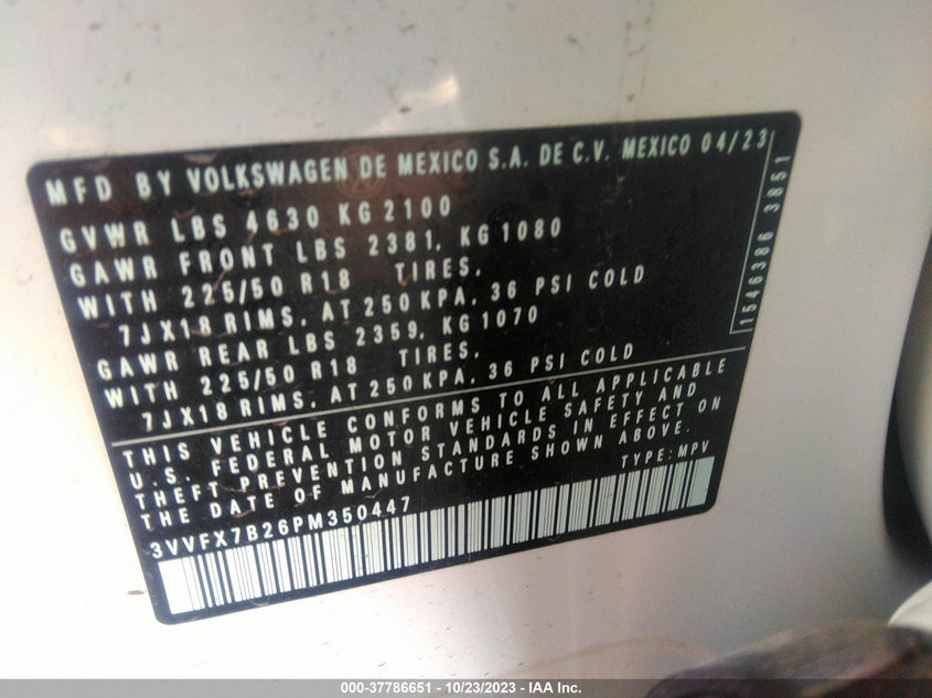 2023 VOLKSWAGEN TAOS 1.5T S - 3VVFX7B26PM350447