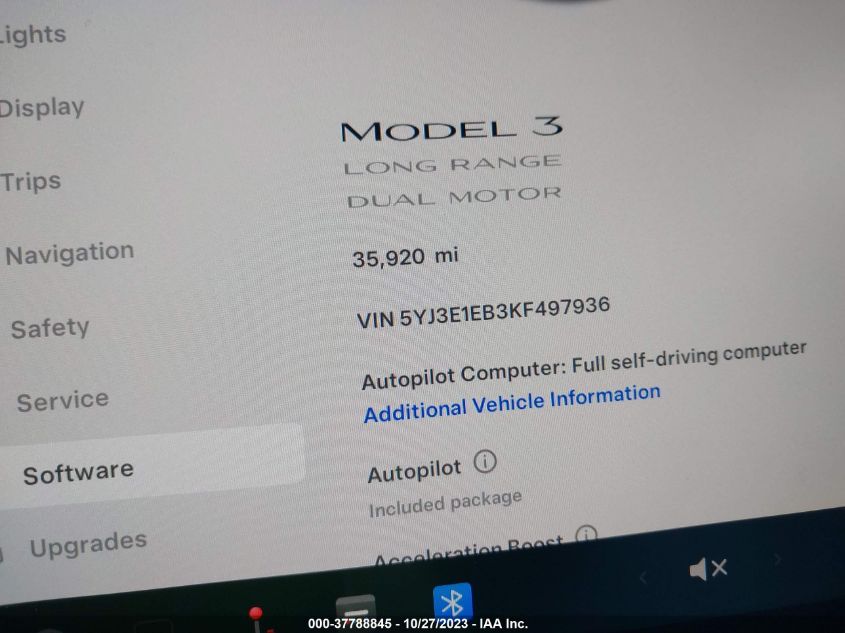 2019 Tesla Model 3 Long Range/Performance VIN: 5YJ3E1EB3KF497936 Lot: 37788845