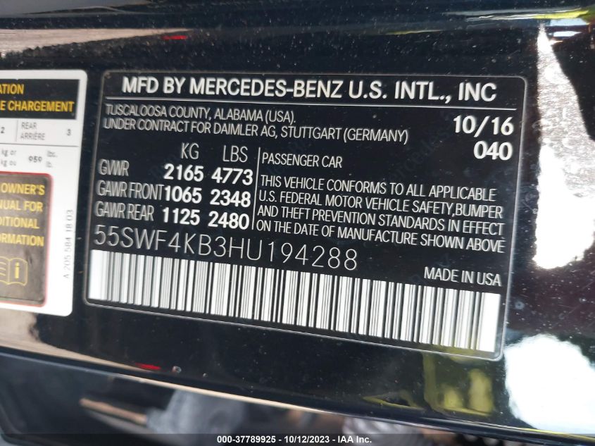 55SWF4KB3HU194288 2017 Mercedes-Benz C 300 Sport 4Matic/Luxury 4Matic/4Matic