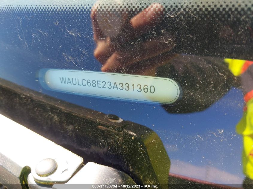 2003 Audi A4 1.8T VIN: WAULC68E23A331360 Lot: 37793794