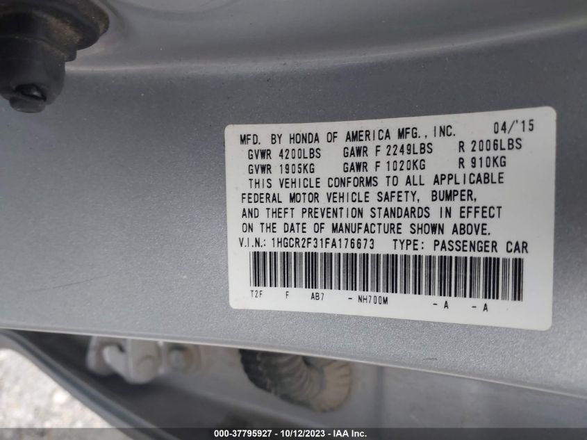 1HGCR2F31FA176673 2015 Honda Accord Sedan Lx