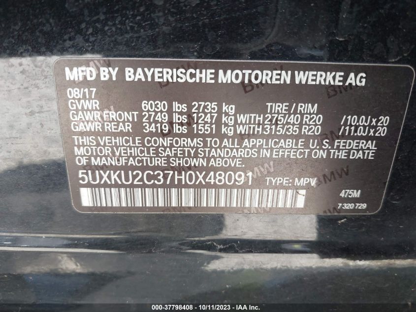 VIN 5UXKU2C37H0X48091 2017 BMW X6, Xdrive35I no.9