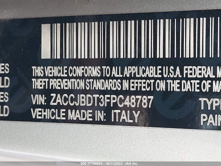 2015 Jeep Renegade Limited VIN: ZACCJBDT3FPC48787 Lot: 37798823