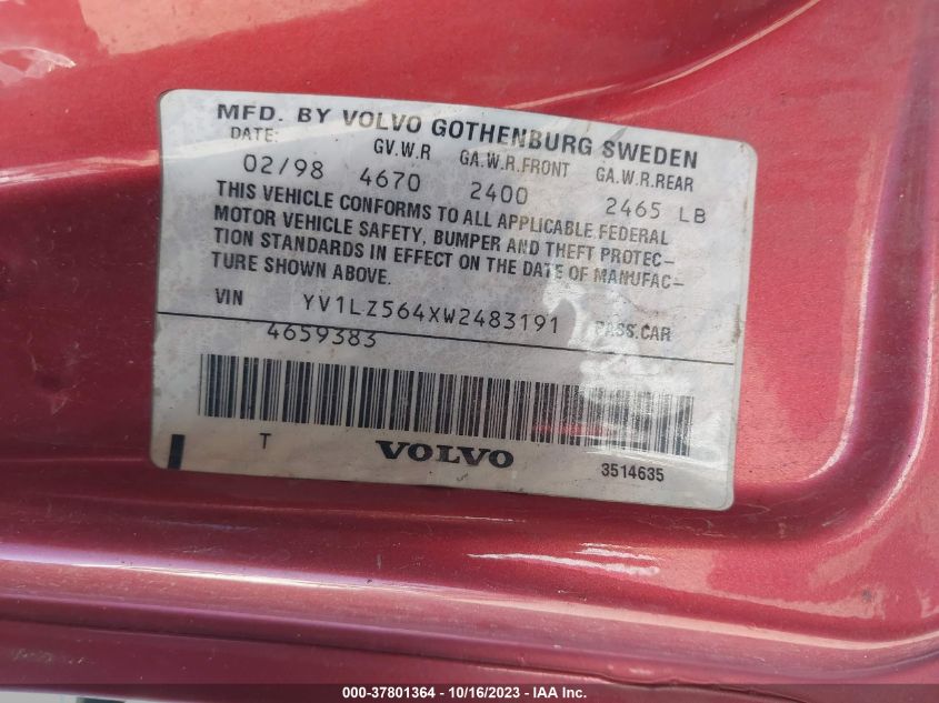 YV1LZ564XW2483191 1998 Volvo V70 Xc