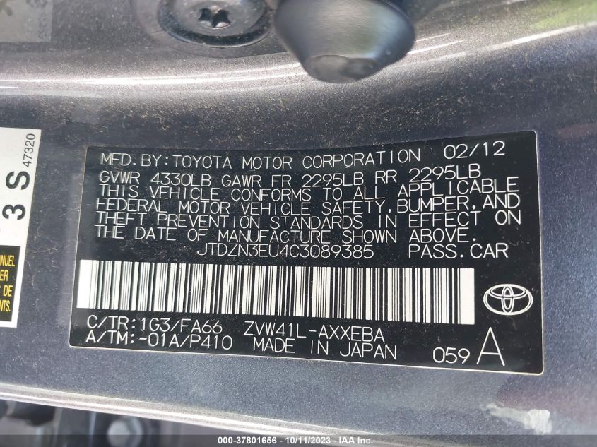 2012 Toyota Prius V Two VIN: JTDZN3EU4C3089385 Lot: 37801656