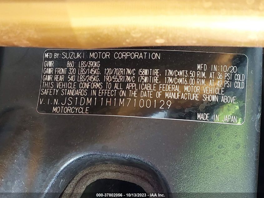 2021 Suzuki Gsx-R1000 R/100Th Anniversary VIN: JS1DM11H1M7100129 Lot: 37802056