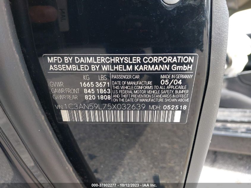 2005 Chrysler Crossfire VIN: 1C3AN59L75X032639 Lot: 37802277