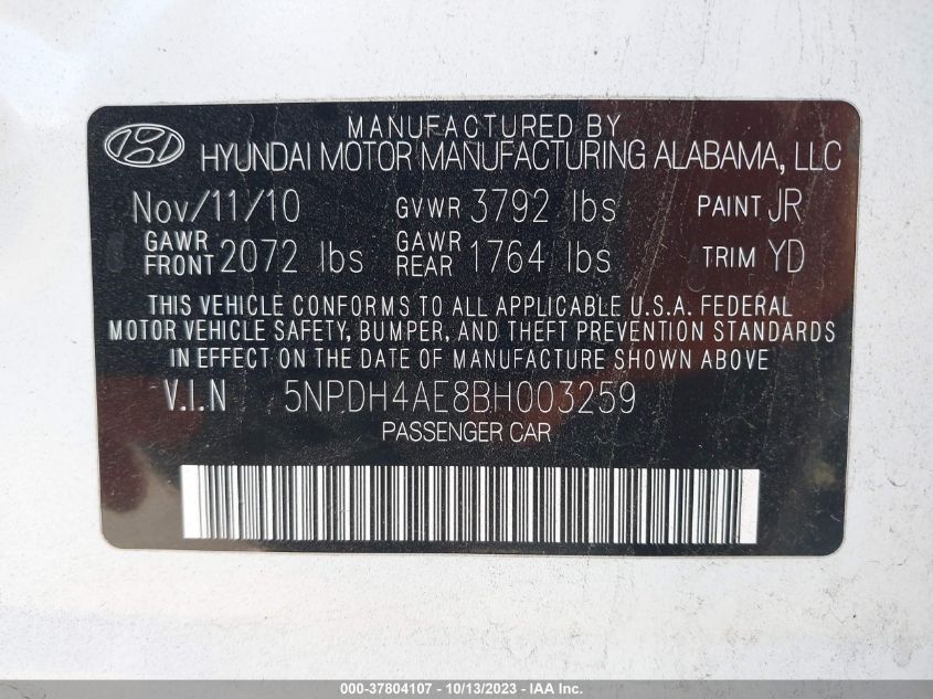 5NPDH4AE8BH003259 2011 Hyundai Elantra Gls