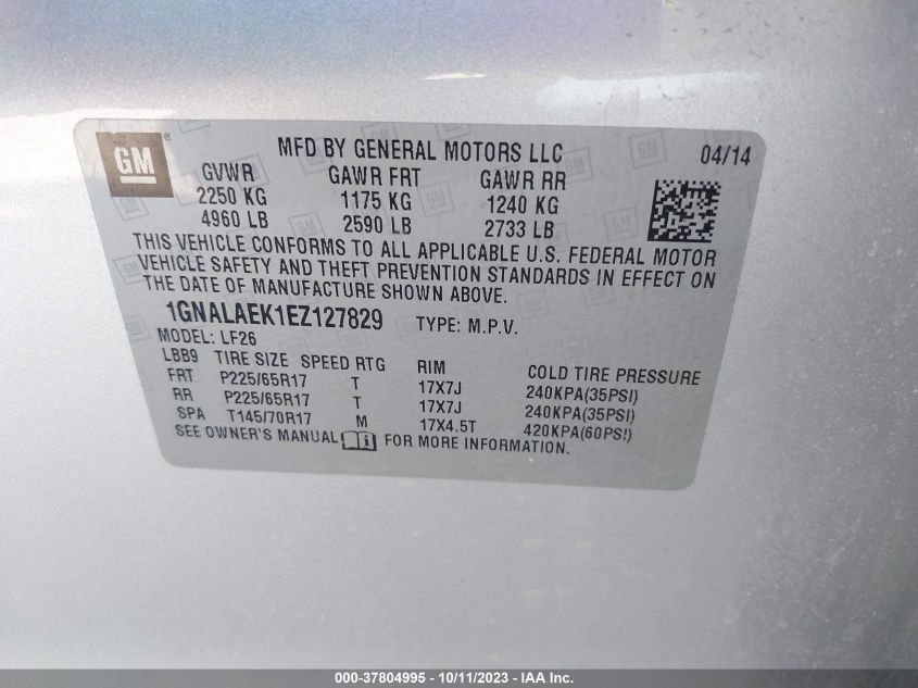 1GNALAEK1EZ127829 2014 Chevrolet Equinox Ls