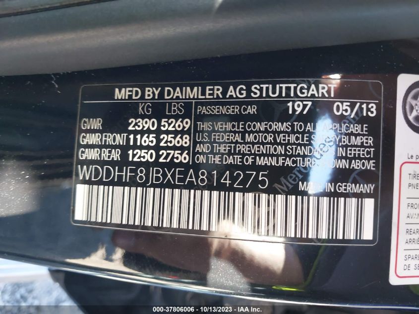 2014 Mercedes-Benz E-Class E 350 VIN: WDDHF8JBXEA814275 Lot: 37806006