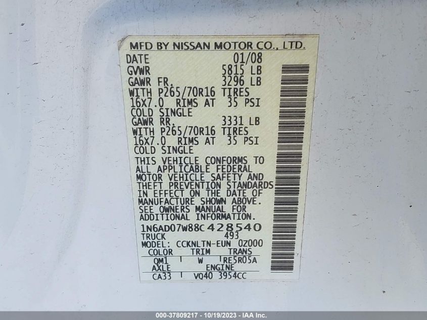 1N6AD07W88C428540 2008 Nissan Frontier Se